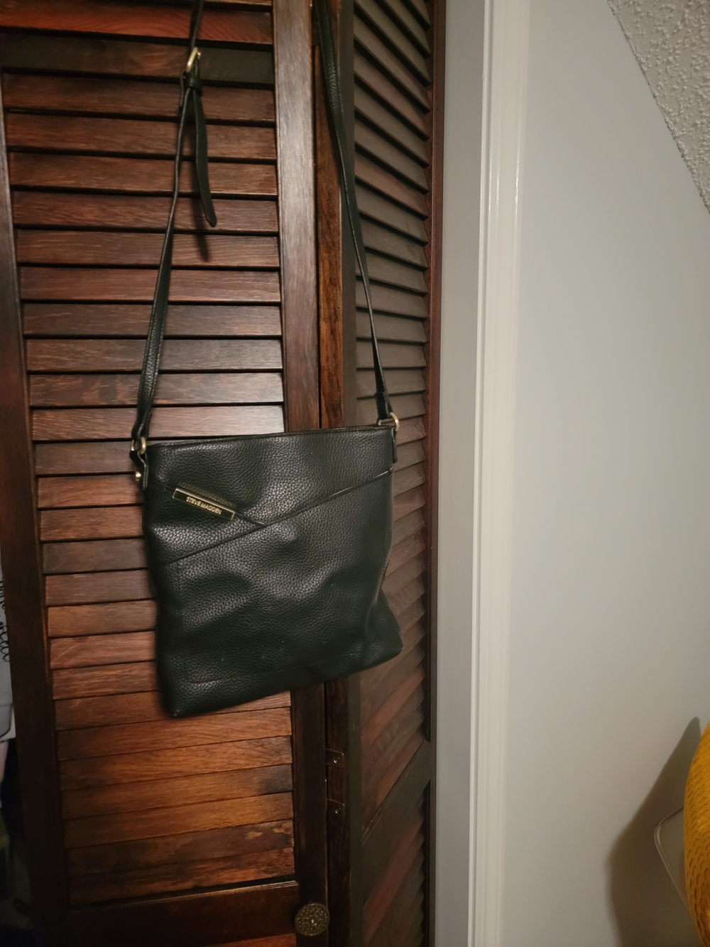 Black Crossbody Leather Bag with Gold Accents